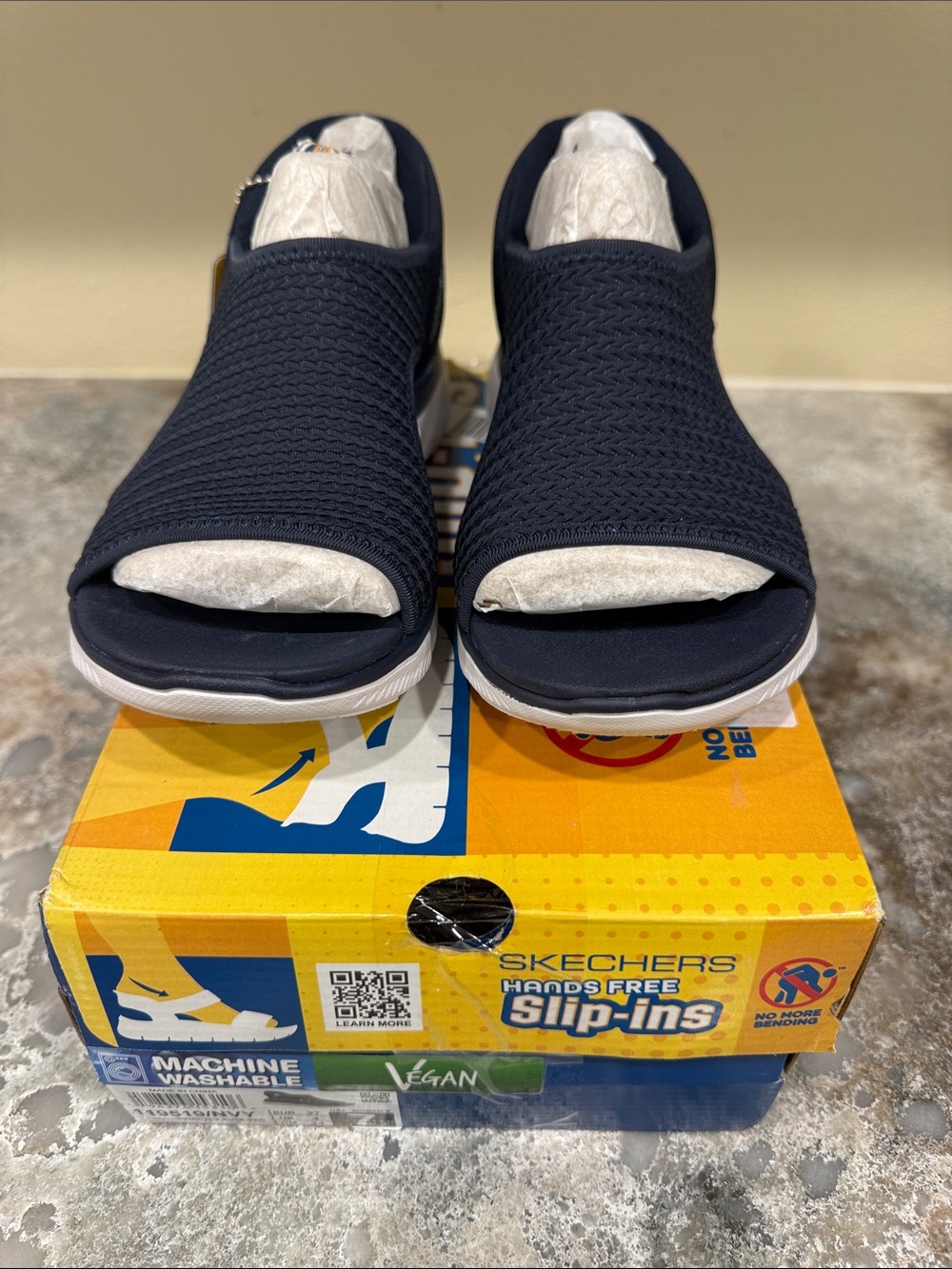 Skechers Navy Open-Toe Slip-In Sandals